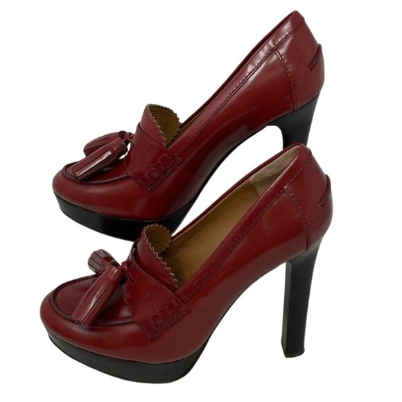 Coach Womens Alissa Red Tassel Platform Loafer Pump Heels Shoes Size 7B - Picture 1 of 7